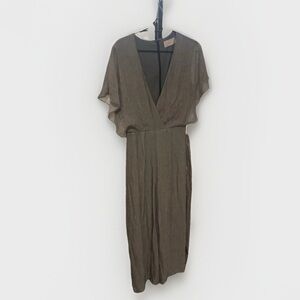 Keepsake jumpsuit with flutter sleeves in a textured gray fabric, size Small